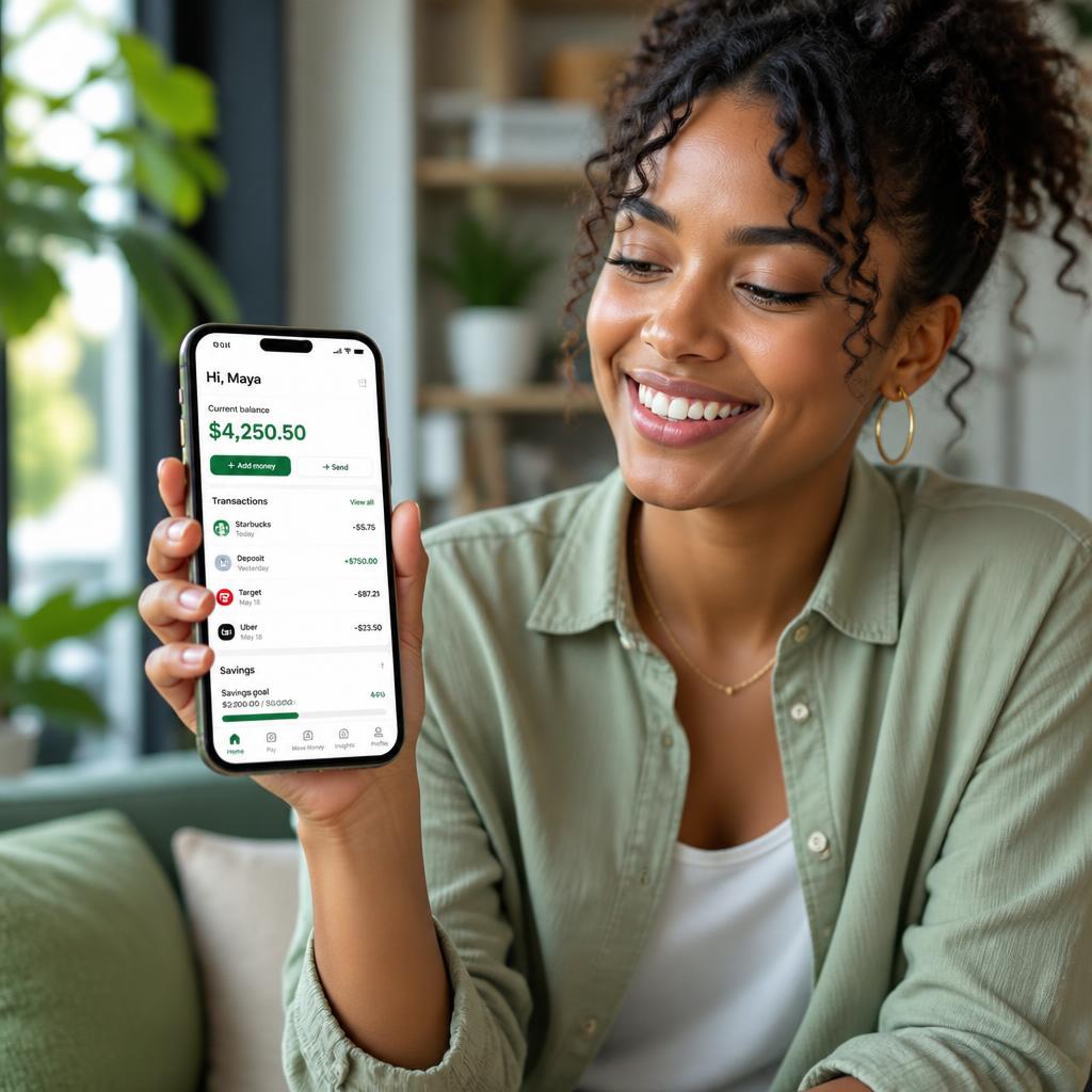 Person using Chime mobile banking app